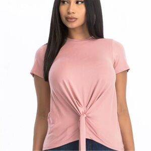 Capella Crew Neck Short Sleeve T-Shirt, Tie Front, Very Soft, Dusty Rose, Size L